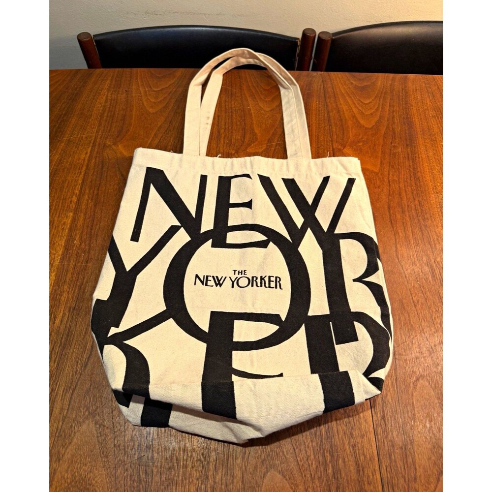 The New Yorker Magazine Canvas Tote Bag Black Typography Logo 15” x 16”
